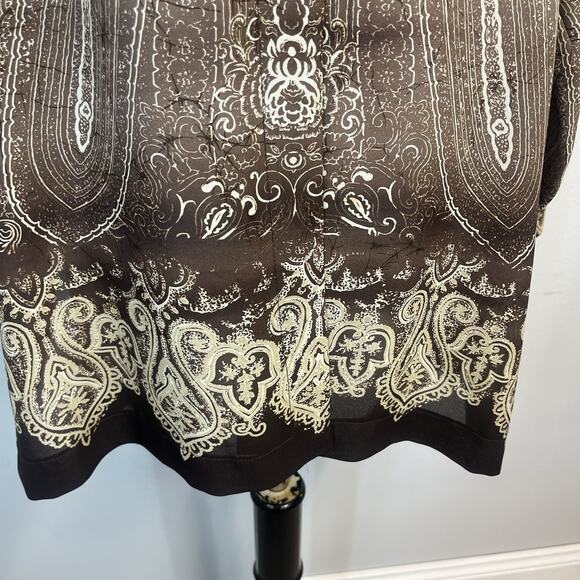 Nygard Collection Blouse Tunic size 14 Brown Paisley Sheer Career Church Modest - Picture 4 of 8